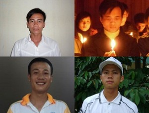 Clockwise from top left, Catholic activists Chu Manh Son, Dau Van Duong, Hoang Phong, and Tran Huu Duc, in undated photos. Photo courtesy of Thanh Nien Cong Giao via HRW