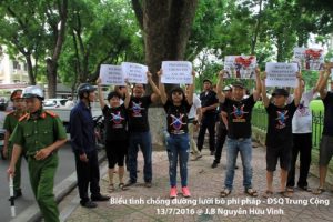 No-U members protested China's expansionism in the East Sea near the Chinese Embassy in Hanoi on July 15